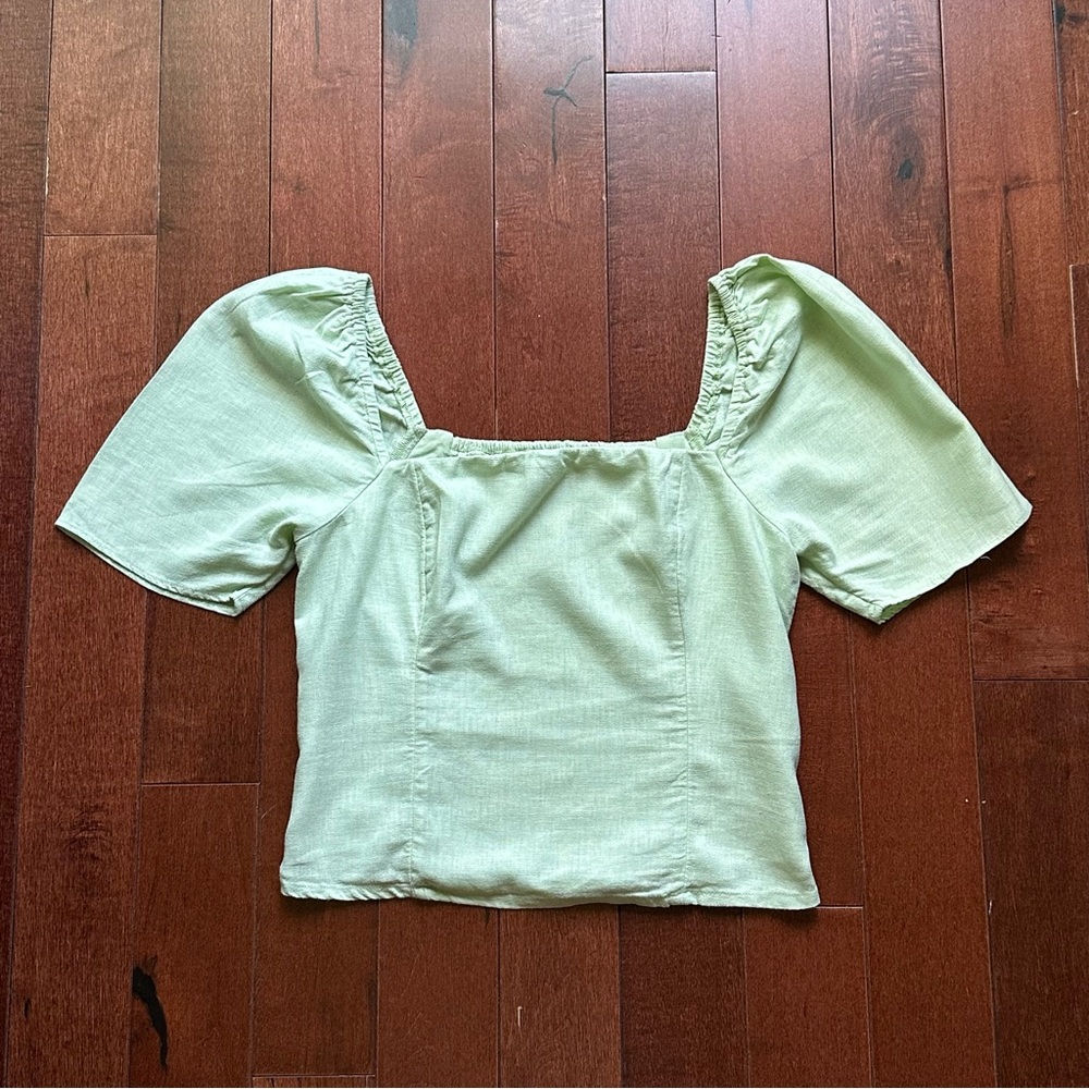 Abercrombie & Fitch Linen Blend Puff Sleeve Blouse